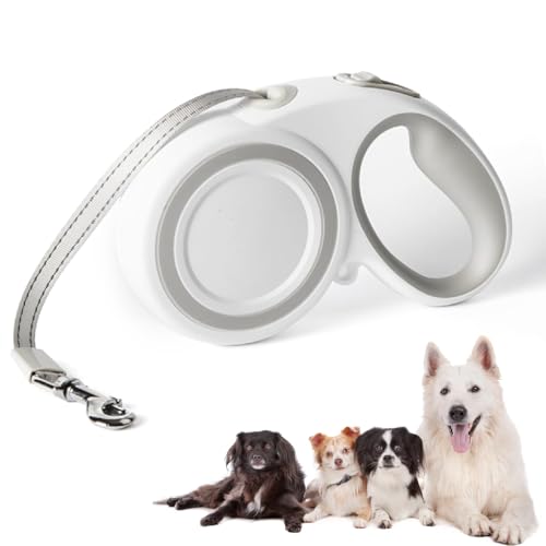 Huitban Einziehbare Hundeleine, 360° verhedderungsfrei, einziehbar, mit rutschfestem Griff, für große, mittelgroße und kleine Hunde (Weiß, S) von huitban