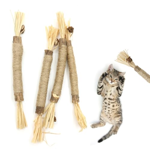 huiyoujiu Silvervine Kaustäbchen für Katzen, natürliches Katzen-Kauspielzeug, Katzenzahn-Reinigungsspielzeug, Kätzchen-Zahnreinigung, Kaustab für Katzenzähne, Kätzchen-Zahnung und Stressabbau, 4 Stück von huiyoujiu