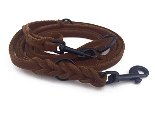 Fettleder Führleine 3-Fach verstellbare Lederleine geflochten für Hunde 96 Modelle zur Auswahl (2,40m x 15mm, braun, schwarz Matte Haken) von hund-natuerlich