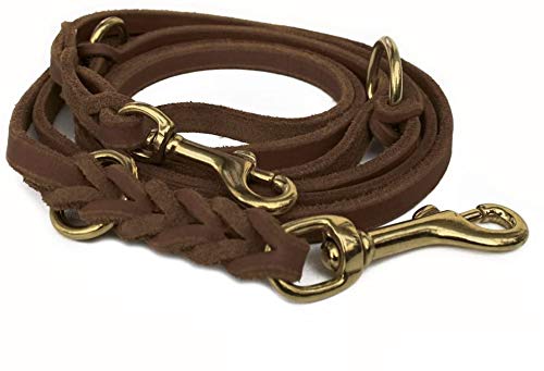 Fettleder Führleine 3-Fach verstellbare Lederleine geflochten für Hunde 96 Modelle zur Auswahl (2,40m x 8mm, braun, Messing Haken) von hund-natuerlich