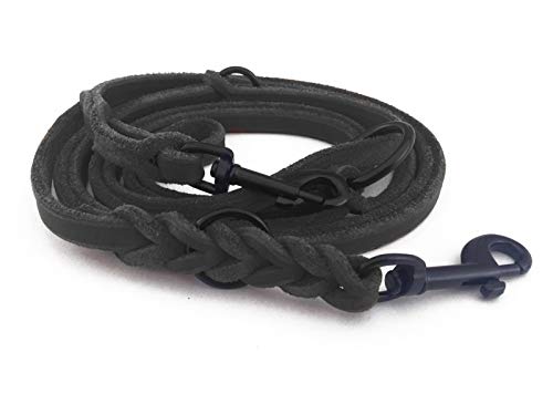 Fettleder Führleine 3-Fach verstellbare Lederleine geflochten für Hunde 96 Modelle zur Auswahl (3m x 15mm, schwarz, schwarz Matte Haken) von hund-natuerlich