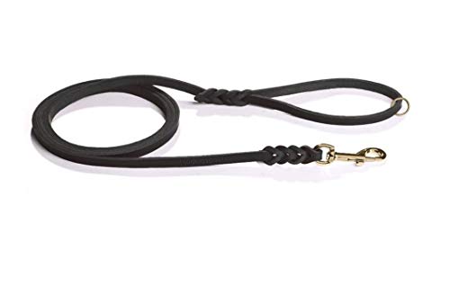 Fettlederleine 1,35m schwarz mit Handschlaufe, Ring + Messing Haken Lederleine (135cm x 12mm) von Hund natürlich