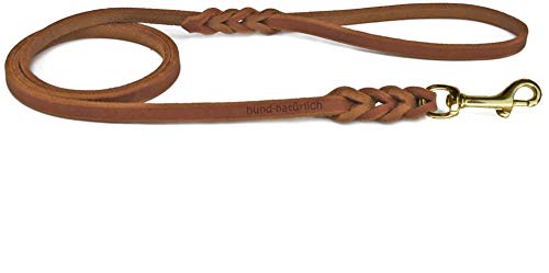 Fettlederleine geflochten 1m, 1,35m, 2,20m mit Handschlaufe (1m x 15mm Cognac Messing) von Hund natürlich