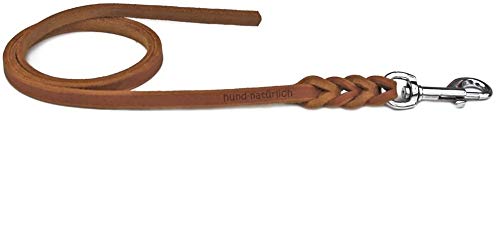 Fettlederleine 1m / 1,35m / 2,20m / 3m Chrom oder Messing ohne Handschlaufe (3m x 12mm Cognac Chrom Haken) von Hund natürlich