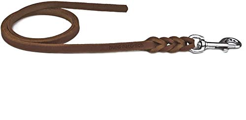 Fettlederleine geflochten 1,35m braun ohne Handschlaufe, Chrom Haken (135cm 8mm) von hund-natuerlich