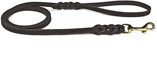 Fettlederleine geflochten 1m, 1,35m, 2,20m Lederleine mit Handschlaufe (135cm x 15mm schwarz Messing) von Hund natürlich