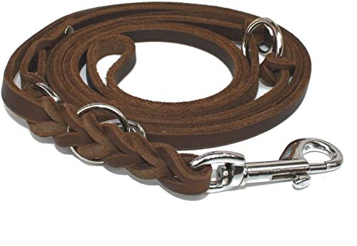 Lederleine Hund 3-Fach verstellbar geflochten, braun verchromt Fettleder Führleine (2,40m x 12mm) von Hund natürlich