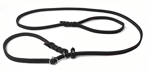 Fettleder Moxonleine Retrieverleine aus Leder schwarz mit Zugstop, Chrom (150cm x 10mm) von Hund natürlich
