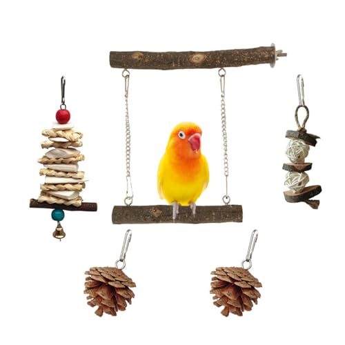 5 Stück Vogel-Zäulen-Spielzeug für Papageien, natürliches Holz, Vögel, Molar, zuverlässiges kaubares Holz, buntes Papageienspielzeug, Vogel, langweiliges Spielzeug, Papageienkauspielzeug, hängendes von huwvqci
