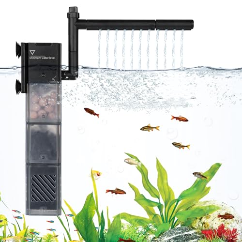hygger 5-in-1 leistungsstarker Aquariumfilter, 3-stufige Filtration, interner Aquariumfilter mit Belüftung und Rainfal einstellbarem Durchfluss, Tauchfilter für 13–35 Gallonen Tank (9 W) von hygger
