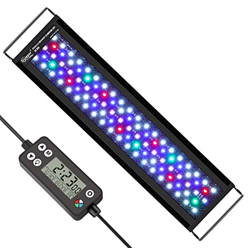 hygger Aquarium Beleuchtung, Aquarium LED Beleuchtung,Vollspektrum Aquarium Licht mit Monitor, 18W 24/7 Beleuchtungs Zyklus, 7 Farben, Einstellbarer Timer,3 Modus für 45-60cm Süßwasser Aquarien von hygger