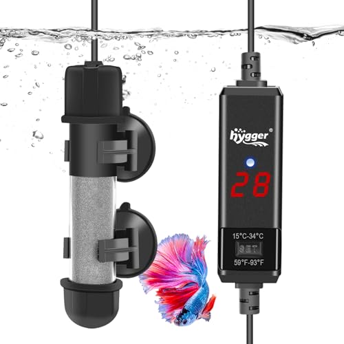 hygger Aquarium Heizung 100W, Aquarium Heizstab einstellbar Aquariumheizer, 15-34°C, Digital Aquariumheizer mit Temperatur Controller, für Salzwasser und Süßwasser Fischtanks Schildkröte Tank 40-80L von hygger