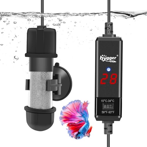 hygger Aquarium Heizung 25W, Aquarium Heizstab einstellbar Aquariumheizer, 15-34°C, Digital Aquariumheizer mit Temperatur Controller, für Salzwasser und Süßwasser Fischtanks Schildkröte Tank 20-40L von hygger