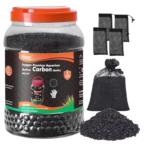 hygger Aquarium-Kohlefiltermedien, Premium-Aktivkohle für Aquariumfilter (1,3 l mit feinem Netzbeutel) von hygger