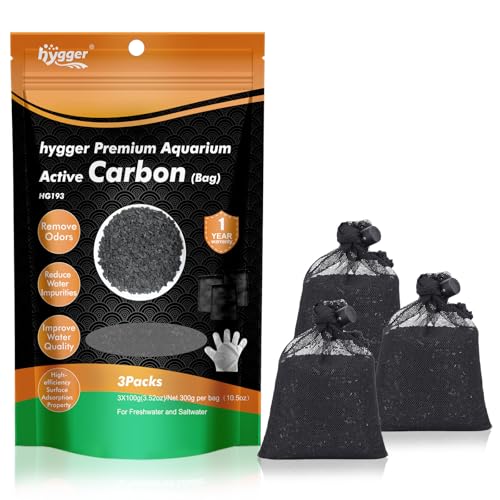 hygger Aquarium-Kohlefiltermedien, Premium-Aktivkohle für Aquariumfilter (297.7 g mit feinem Netzbeutel) von hygger