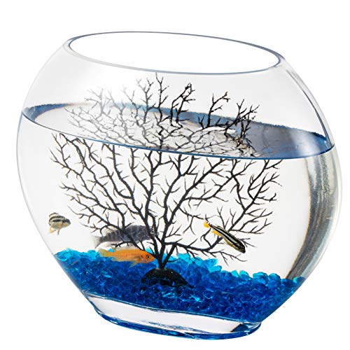 hygger Glasfischglas-Set, 0,75 Liter, mit blauen Aquarium-Dekosteinen und Kunststofffächerzweig-Baum-Verzierung. von hygger