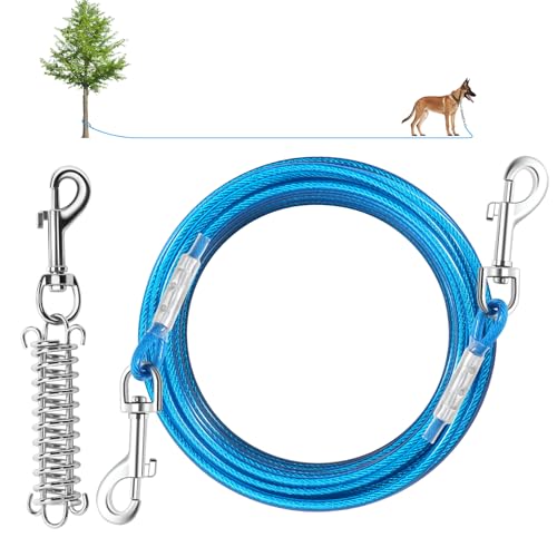HYHJH Hundeleinenkabel mit abnehmbarer Stoßfeder, 15 m, für den Außenbereich, Hof, Camping, hält kleine oder mittelgroße Hunde (15 m, bis zu 113 kg) von hyhjh