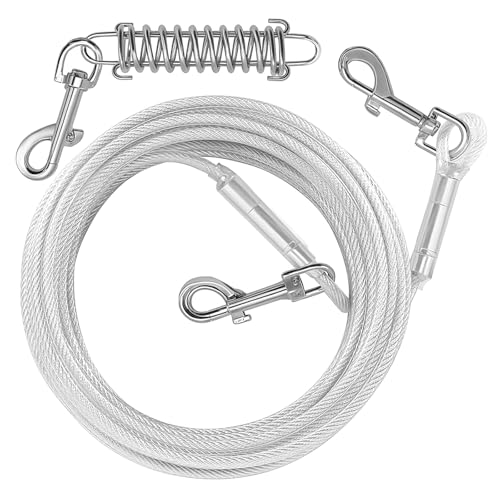Hundeleinenkabel mit abnehmbarer Stoßfeder, 9,2 m, für den Außenbereich, Hof, Camping, hält kleine oder mittelgroße Hunde (9 m, bis zu 113 kg) von hyhjh