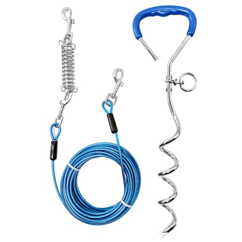 Hundeleinenkabel und Pfahl, 4,5 m, robustes Hundeleinenkabel mit abnehmbarer Stoßfeder, Hundeläuferketten und Heringe für den Außenbereich, für kleine oder mittelgroße Hunde (4,5 m / 113,4 kg + Pfahl) Hundeleinenkabel und Pfahl, 4,5 m, robustes Hundeleinenkabel mit abnehmbarer Stoßfeder, Hundeläuferketten und Heringe für den Außenbereich, für kleine oder mittelgroße Hunde (4,5 m / 113,4 kg + Pfahl) von hyhjh