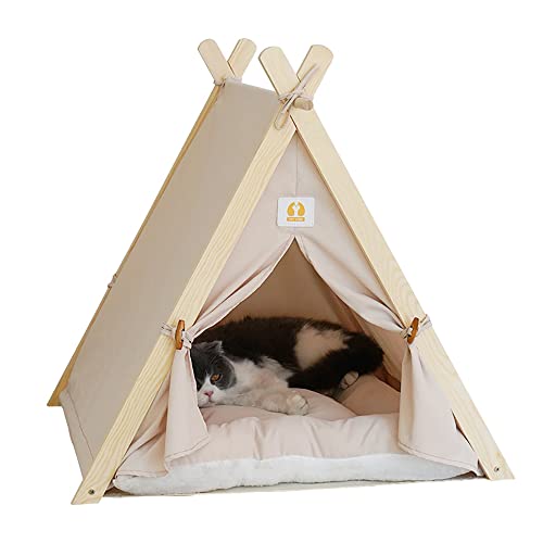 hylley FoldingDog Tipi Zelt Für Große Hunde Tragbare Haustier Katze Tipi Zelte Für Außerhalb Katzen Häuser Innen Welpen Haus Mit Kissen Bett (Beige) von hylley