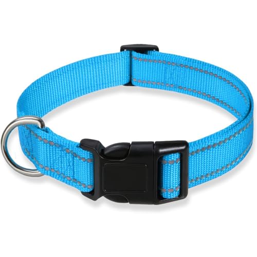 Hundehalsband, reflektierend, verstellbar, mit Sicherheitsschnalle, Metall, D-Ring, gepolstert, einfach zu montieren und zu verwenden, für Welpen, kleine, mittelgroße Hunde (Blau, Einheitsgröße) von hzbaiyi