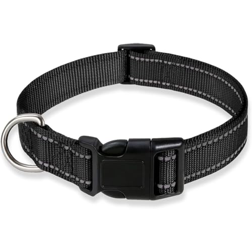 Hundehalsband, reflektierend, verstellbar, mit Sicherheitsschnalle, Metall, D-Ring, gepolstert, einfach zu montieren und zu verwenden, für Welpen, kleine, mittelgroße Hunde (Schwarz, Einheitsgröße) Hundehalsband, reflektierend, verstellbar, mit Sicherheitsschnalle, Metall, D-Ring, gepolstert, einfach zu montieren und zu verwenden, für Welpen, kleine, mittelgroße Hunde (Schwarz, Einheitsgröße) von hzbaiyi