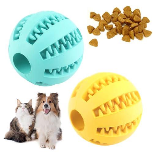 Hundespielzeug, interaktives Hundespielzeug für Langeweile, Zahnreinigung, Kauspielzeug für Welpen und Katzen, interaktiver Spielzeugball, lindert Angst und Langeweile (blau + gelb), 2 Stück von hzbaiyi