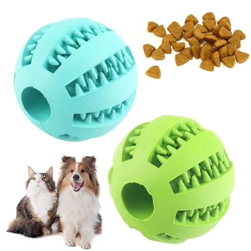 hzbaiyi Hundespielzeug, interaktives Hundespielzeug für Langeweile, Zahnreinigung, Kauspielzeug für Welpen und Katzen, interaktiver Spielzeugball, lindert Angst und Langeweile (Blau + Grün), 2 Stück von hzbaiyi