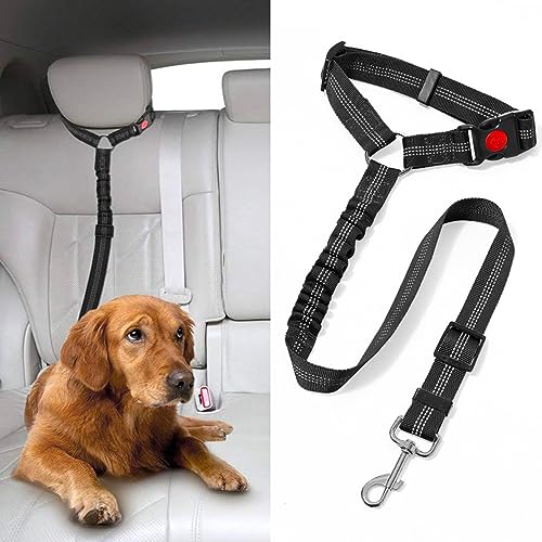 Hunde Auto Sicherheitsgurt Hunde Geschirr Kopfstütze für Autos Einstellbar mit Anti Shock Bungee Puffer Welpen Sicherheit Autos Leinen für jedes Auto Fahrzeug Haustiere Reisezubehör (Schwarz) von hzpolang