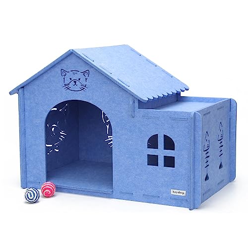 Hzydwp Abnehmbares Katzenhaus, ausgestattet mit 2 Katzenbällen, Größe 61 x 44 x 36 cm, geeignet für Katzen und Hunde mit einem Gewicht von weniger als 6,8 kg (blau) von hzydwp