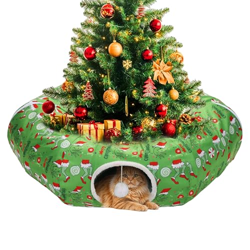 Katze Tunnel Weihnachtsbaum Rock Bett, Grünes Monster Weihnachtsdekoration für Innen Festliche Katzen Kleintiere von i-Beeboo