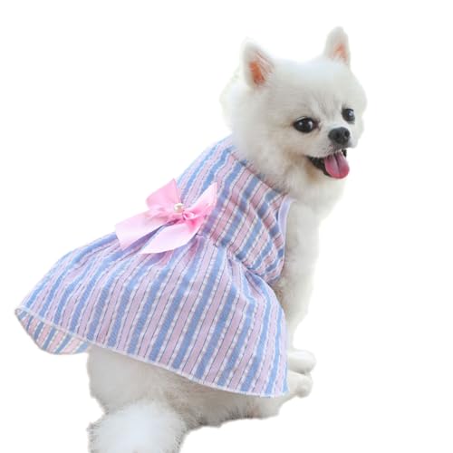 IEFIEL Gestreiftes Hundekleid mit Schleife Knöpfen Prinzessinnen Rock mit Rüschen für Urlaub besondere Anlässe Pink&Blue XS von iEFiEL
