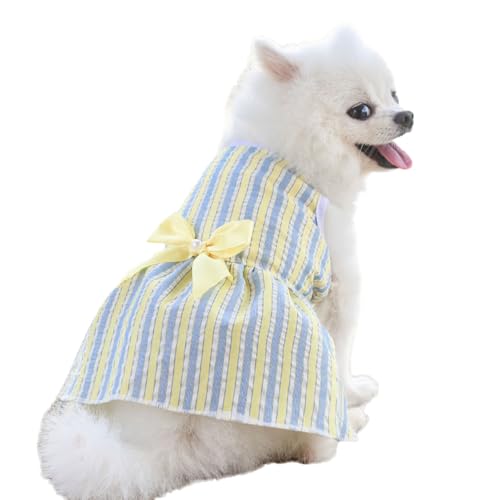 IEFIEL Gestreiftes Hundekleid mit Schleife Knöpfen Prinzessinnen Rock mit Rüschen für Urlaub besondere Anlässe Yellow&Blue M IEFIEL Gestreiftes Hundekleid mit Schleife Knöpfen Prinzessinnen Rock mit Rüschen für Urlaub besondere Anlässe Yellow&Blue M von iEFiEL