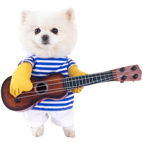 IEFIEL Haustier Hund Gitarre Kostüm lustige Sängerin Katze Kleidung für Halloween Weihnachten Cosplay Party Blau gestreift M IEFIEL Haustier Hund Gitarre Kostüm lustige Sängerin Katze Kleidung für Halloween Weihnachten Cosplay Party Blau gestreift M von iEFiEL
