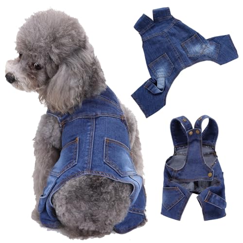 IEFIEL Haustier Jeans Overalls für kleine Hunde Denim Jumpsuit mit funktionellen Taschen Komfortable Welpen Kleidung Blau XS von iEFiEL