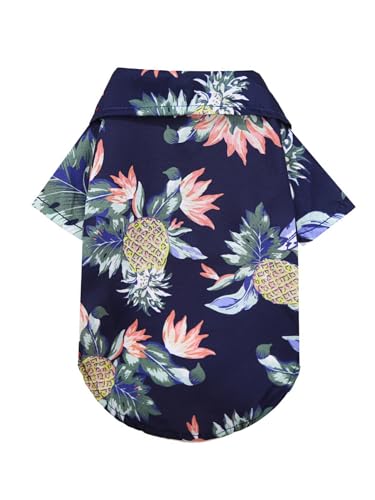 IEFIEL Hawaii Hundeshirt mit Blumenprint Leichtes Kühlendes Sommer Outfit für Strandpartys Atmungsaktives Shirt für Hunde Pineapple&Navy Blue 2XL von iEFiEL