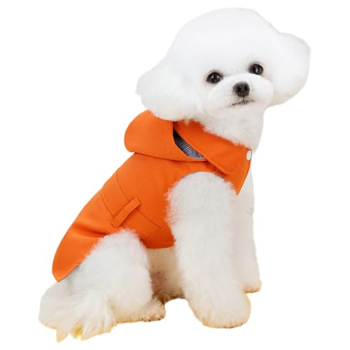IEFIEL Hundemantel Trench Winddichte Weste mit Kapuze D-Ring und Gürtel für Chihuahua Yorkie und Teddy Orange L von iEFiEL