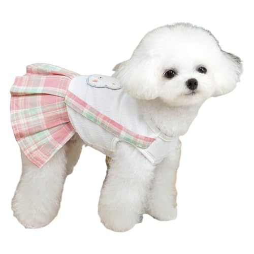 IEFIEL Kariertes Hundekleid mit D-Ring für kleine Hündinnen Sommer Puppy Kleidung mit Plisseesaum für Chihuahua Katzen Rosa L von iEFiEL