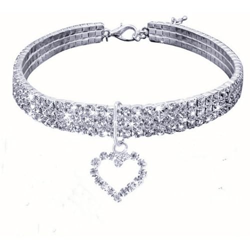 IEFIEL Kristall Halsband für Hunde Katzen Verstellbare Glitzerhalskette mit Diamant Herzanhänge Weiß M von iEFiEL