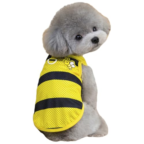 IEFIEL Kühlendes Gestreiftes Hundeshirt mit Mesh Atmungsaktives Hunde T-Shirt mit D-Ring für Chihuahua Yorkshire Gelb S von iEFiEL