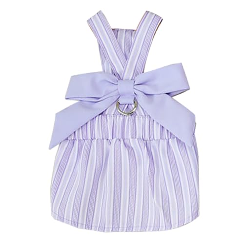 IEFIEL Niedliches Gestreiftes Hundekleid Mit Schleife Prinzessinnen Rock für Kleine Hündinnen Sommerliche Hundemode Violett S von iEFiEL