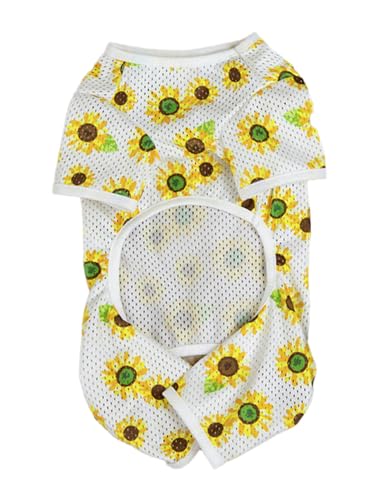 IEFIEL Sommer Atmungsaktiver Mesh Hundeschlafanzug Sonnenblumen Overall für kleine Hunde Weiß M von iEFiEL