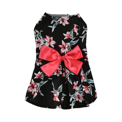 IEFIEL Sommer-Hundekleid mit Blumenmuster Niedliches Prinzessinnen-Kostüm mit Schleife für Strandurlaub Hawaii-Partys Schwarz XS IEFIEL Sommer-Hundekleid mit Blumenmuster Niedliches Prinzessinnen-Kostüm mit Schleife für Strandurlaub Hawaii-Partys Schwarz XS von iEFiEL