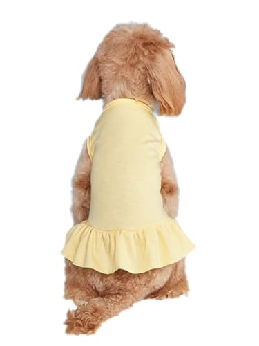 IEFIEL Sommerkleidung für Hunde T-Shirt Haustier Kleider Haustier Sonnenkleid mit Ruffles atmungsaktives Hunde Kleid Gelb S von iEFiEL