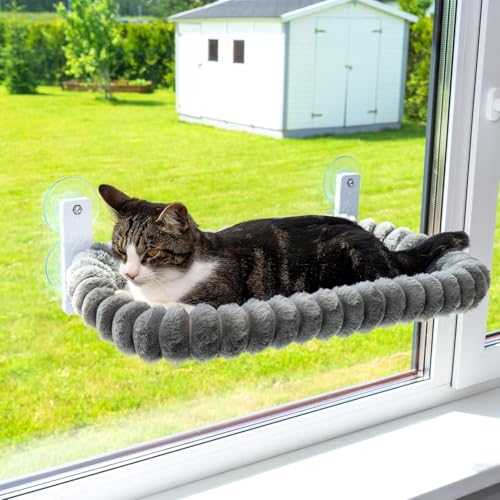 Katzen-Fensterstange, weicher Plüsch, schnurlos, Katzenhängematte, faltbarer Fenstersitz mit 4 Saugnäpfen, wendbarer Bezug für Indoor-Katzen, waschbar, 60 x 30 cm Katzen-Fensterstange, weicher Plüsch, schnurlos, Katzenhängematte, faltbarer Fenstersitz mit 4 Saugnäpfen, wendbarer Bezug für Indoor-Katzen, waschbar, 60 x 30 cm von iFCOW