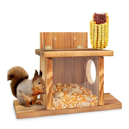 iFCOW Eichhörnchen-Futterspender aus Holz, Eichhörnchen-Futterstation für Erdnüsse von iFCOW