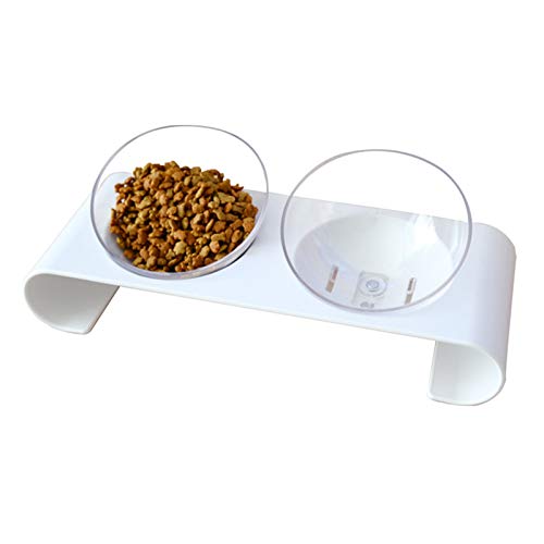 iFCOW Futternapf für Katzen, 15 Grad abgeschrägte transparente Schüssel mit Boden, Doppelnapf, Katzenfutter, Wassernapf von iFCOW