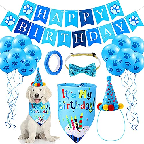 iFCOW Hund Geburtstag Party Supplies, Welpe Geburtstag Bandana Hut Set Schal Ballon Hut Hund Feier Geburtstag Party Dekorationen (15 Stück) von iFCOW