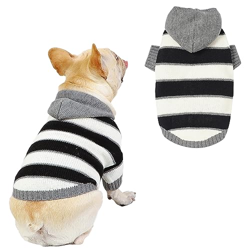 iFCOW Hunde-Kapuzenpullover mit Streifen, weiche Weste, Kleidung mit Hut, warm, für drinnen und draußen, kaltes Wetter von iFCOW