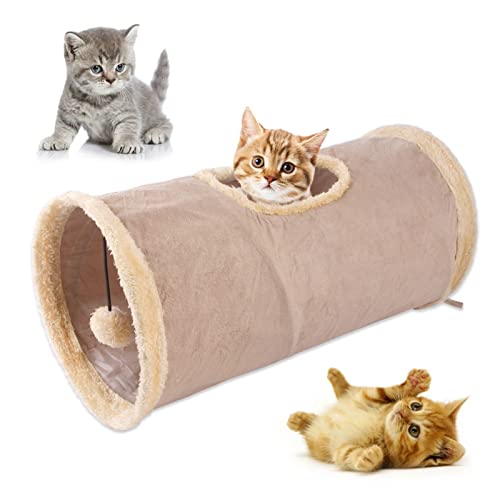 iFCOW Katzentunnel, Haustierspielzeug, zusammenklappbarer Katzentunnel, Wildleder, Spieltunnel mit Ballloch für Katzen, Kätzchen, Welpen, kleine Haustiere von iFCOW